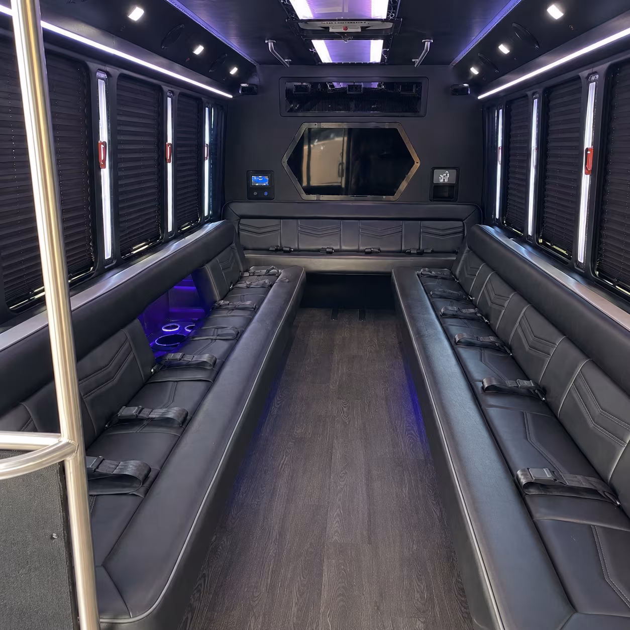 montgomery 18 passenger party bus interior